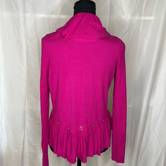 Cache Hot Pink Sweater with Ruffles and Gold Detail size Medium - Picture 3 of 5
